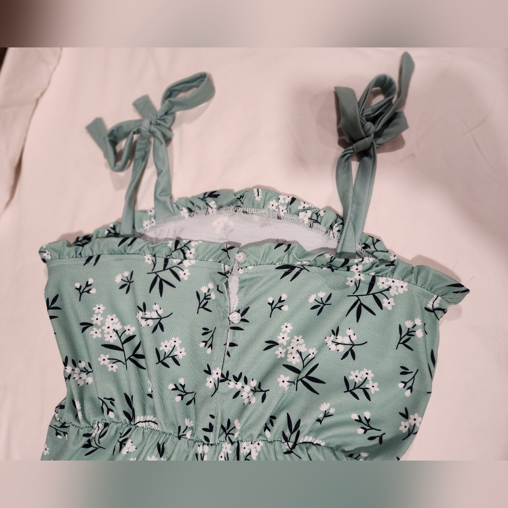 Trend Blossoms Girl's Floral Ruffle Bow-Strap Romper Green Size 14 NIP - Picture 5 of 7